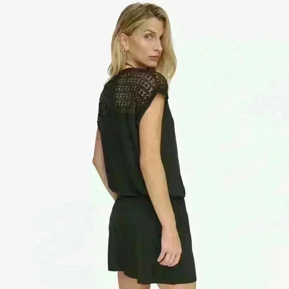 Calvin Klein Crochet Beach Coverup Casual Dress Black Drawstring 2 Pockets Sz XL - Picture 2 of 12